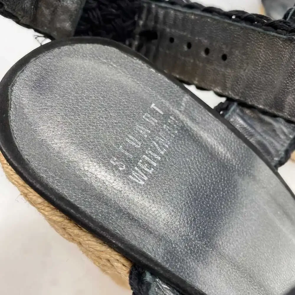 Stuart Weitzman Black Tan Woven Espadrille Wedges | Regular US10